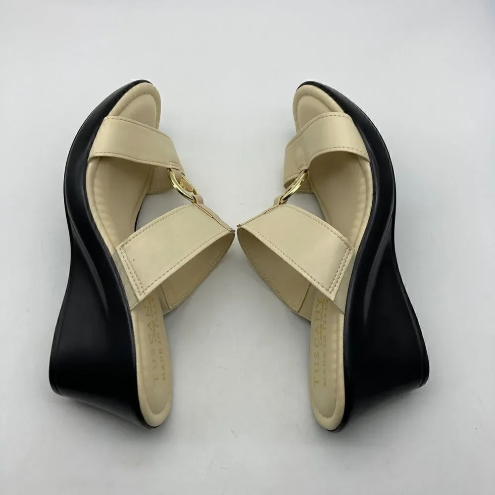 Tuscany by Easy Street Cala Wedge Cream Sandals Size 8M Made in Italy Like New